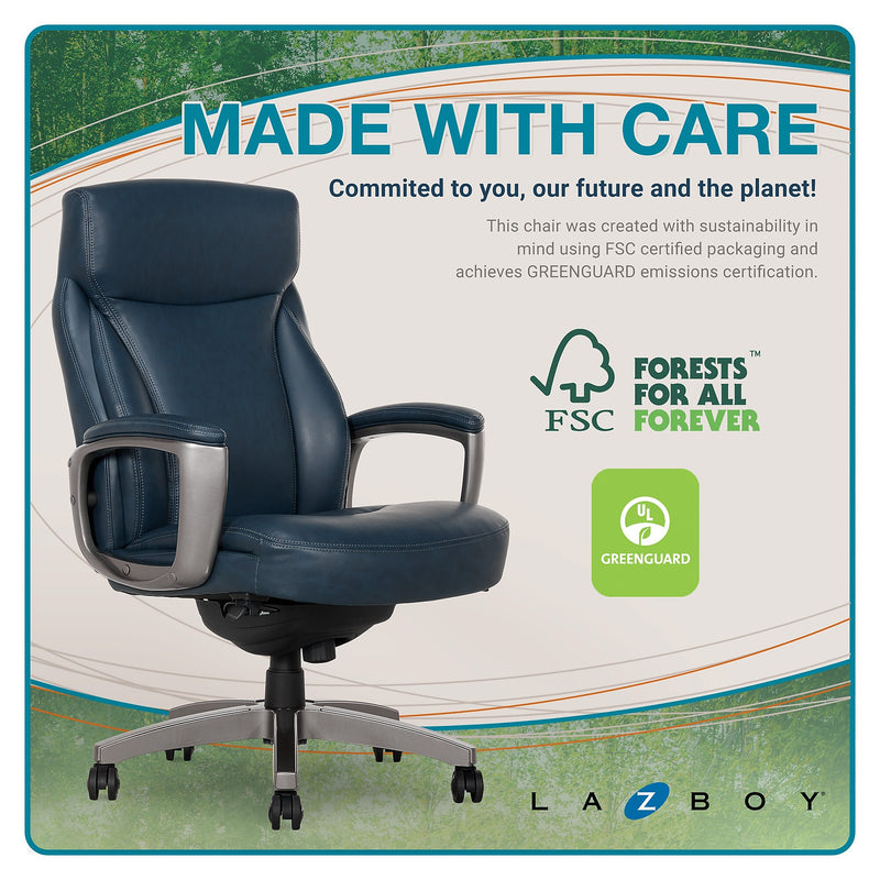 La-Z-Boy Arcadian Ergonomic Bonded Leather Swivel Executive Chair, Blue (51447)