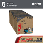 WypAll PowerClean X80 Cloths, 8.34" x 16.8", Red, 76 Sheets/Box, 5 Boxes/Carton (05930)