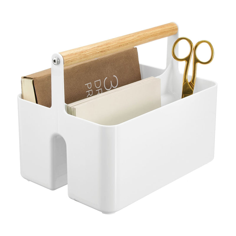 mDesign 2-Compartment Plastic Desk Organizer, White/Natural (25718RW)