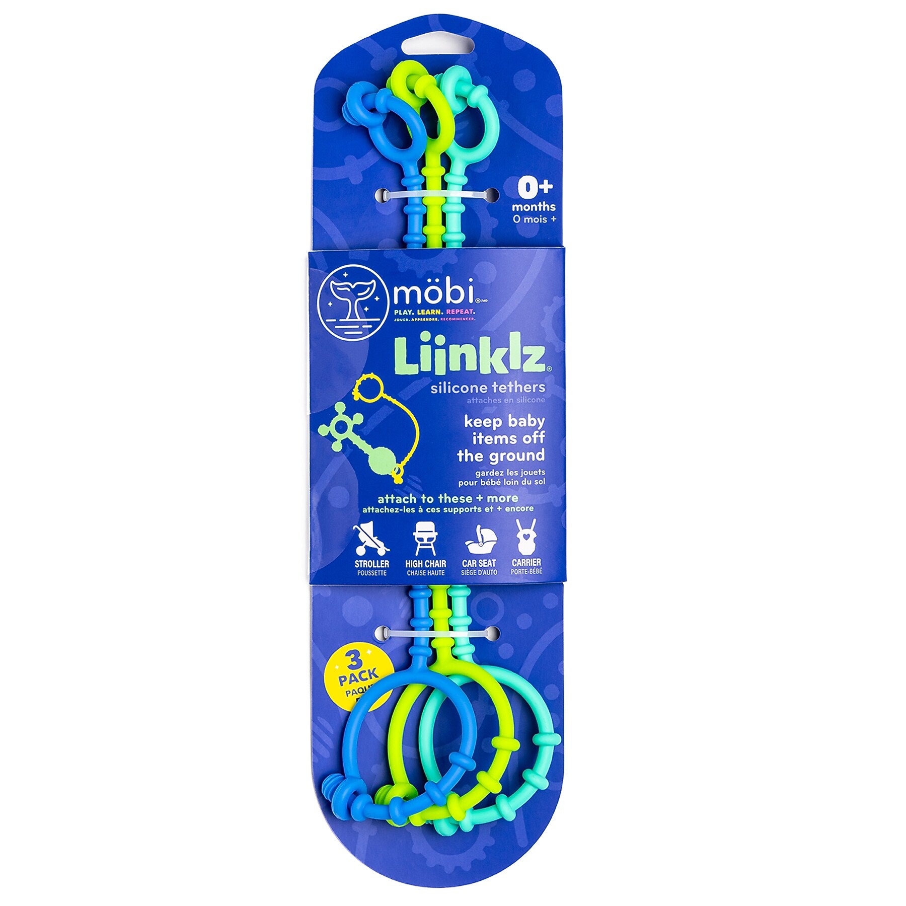 Mobi LIINKLZ Teether, Multicolored, 3/Pack (MGMLKZ1C)