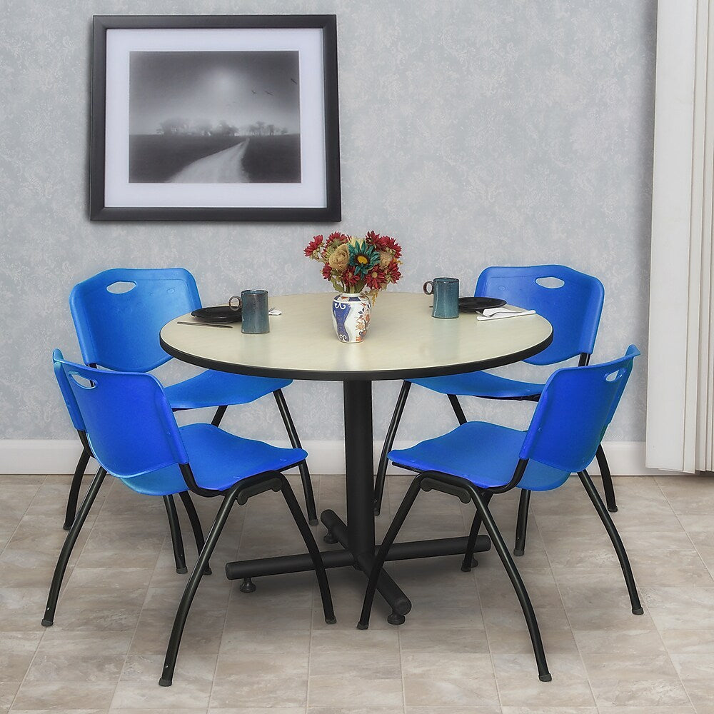 Regency 48-inch Round Laminate Maple & Kobe Base Table With 4 M Stacker Chairs, Blue (TKB48RNDPL47BE)