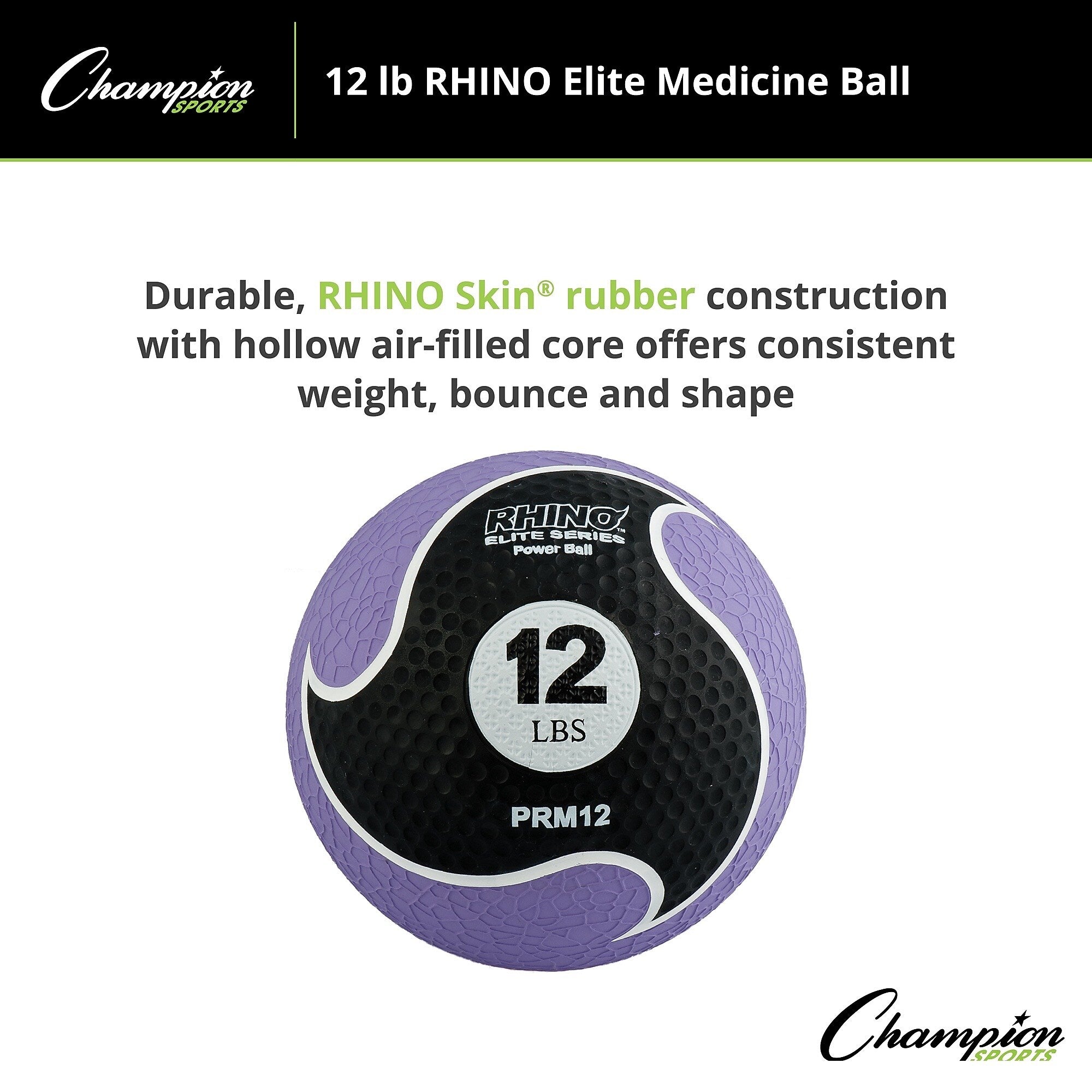 Champion Sports 12 lbs. Rhino Elite Medicine Ball, Purple (CHMP699)