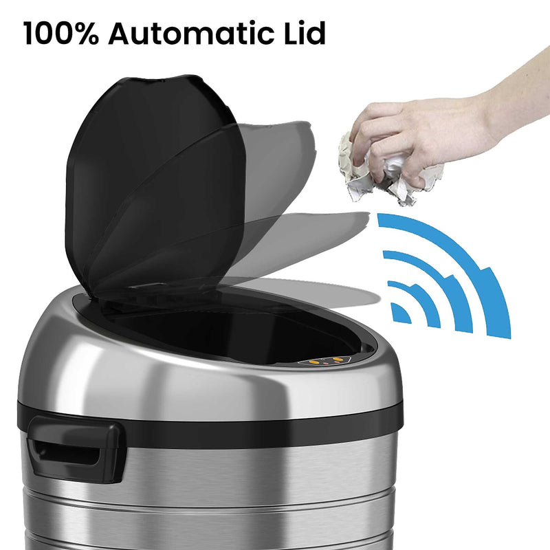 iTouchless Stainless Steel Round Sensor Trash Can with AbsorbX Odor Control System and Wheels, 18 Gal., Silver (IT18RC)