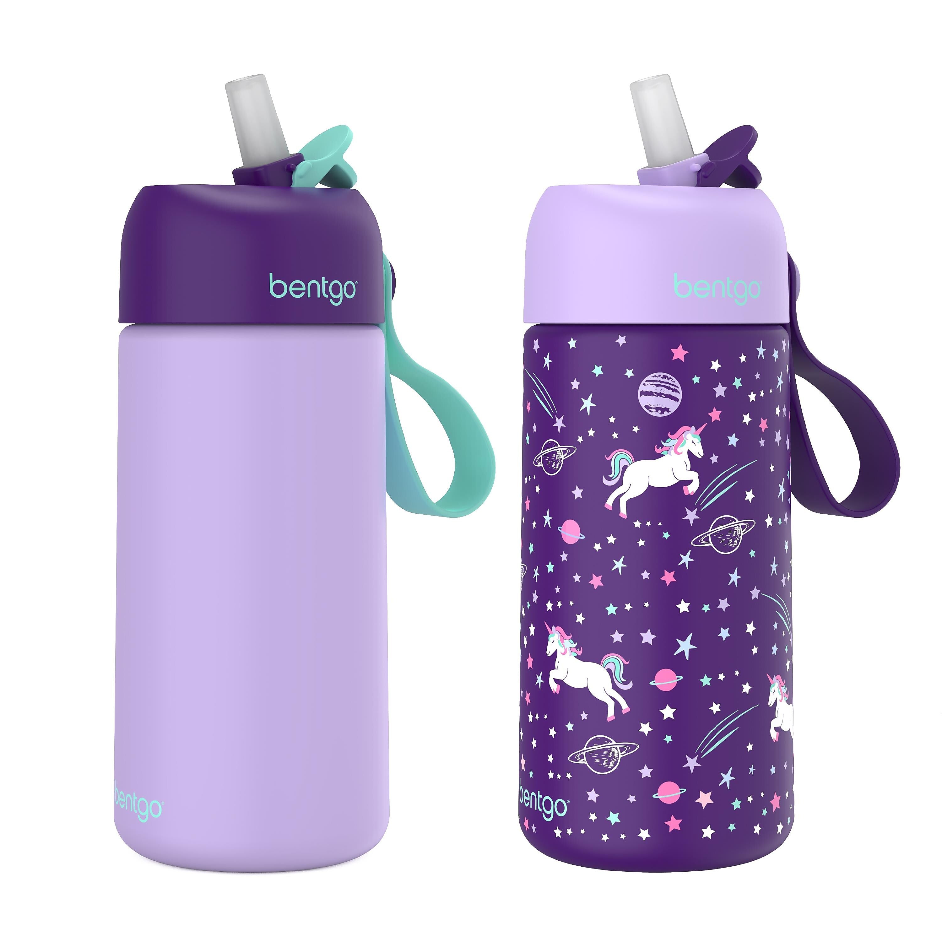 bentgo Stainless Steel Double Wall Insulated Water Bottle, 14 oz., Unicorn & Lavender Sky, 2/Pack (BGKSTBL2P-UNI)
