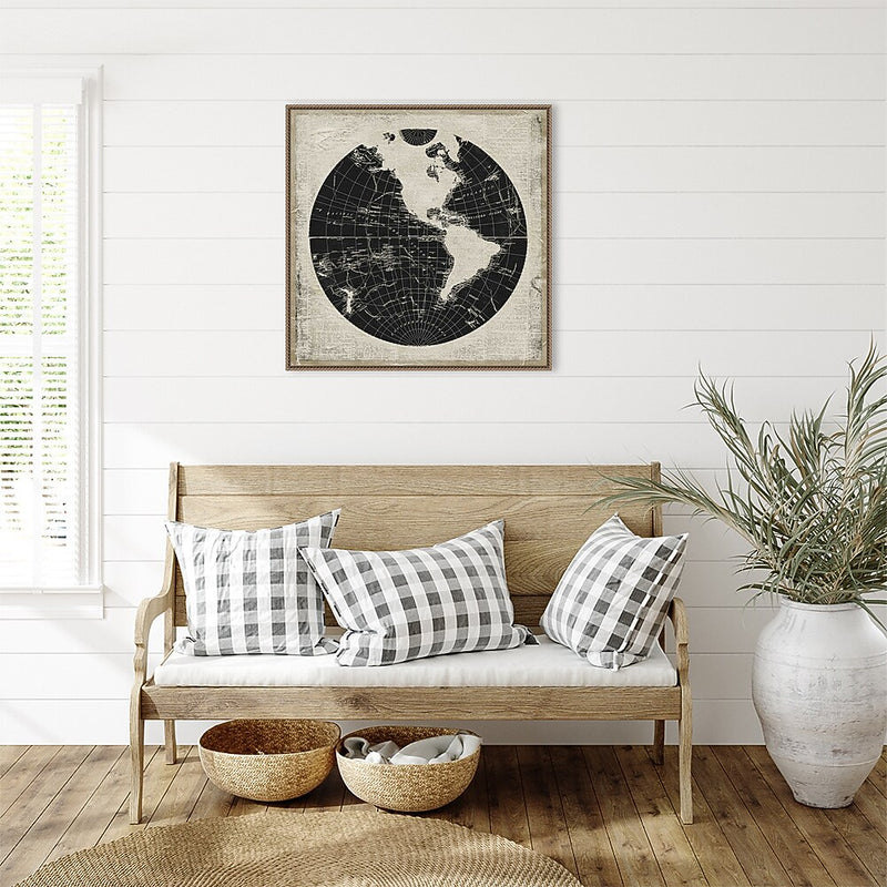 Amanti Art World News Map I by Elizabeth Medley Framed Canvas Wall Art Print, 30" x 30" (A42678299863)