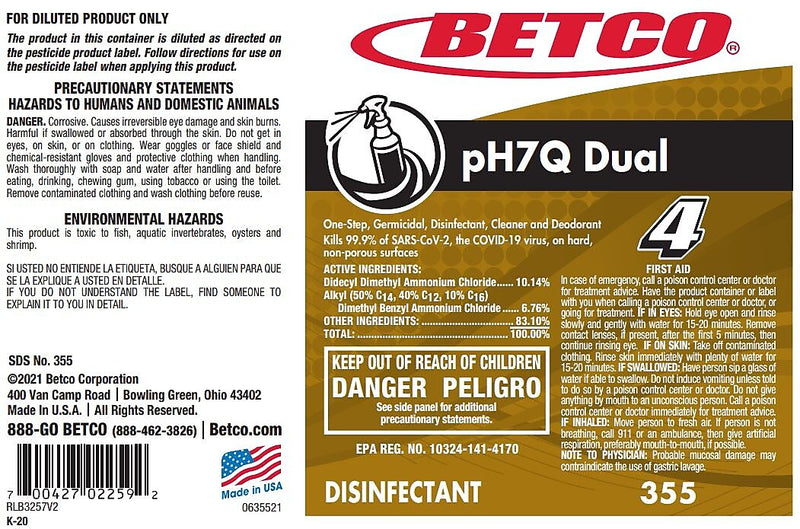 Betco pH7Q Dual Secondary Label, 24/Pack (3559090)