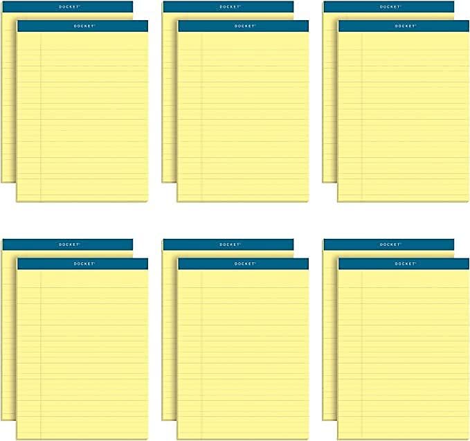 TOPS Docket Notepads, 8.5" x 11.75", Wide Ruled, Canary, 50 Sheets/Pad, 12 Pads/Pack (TOP63400)