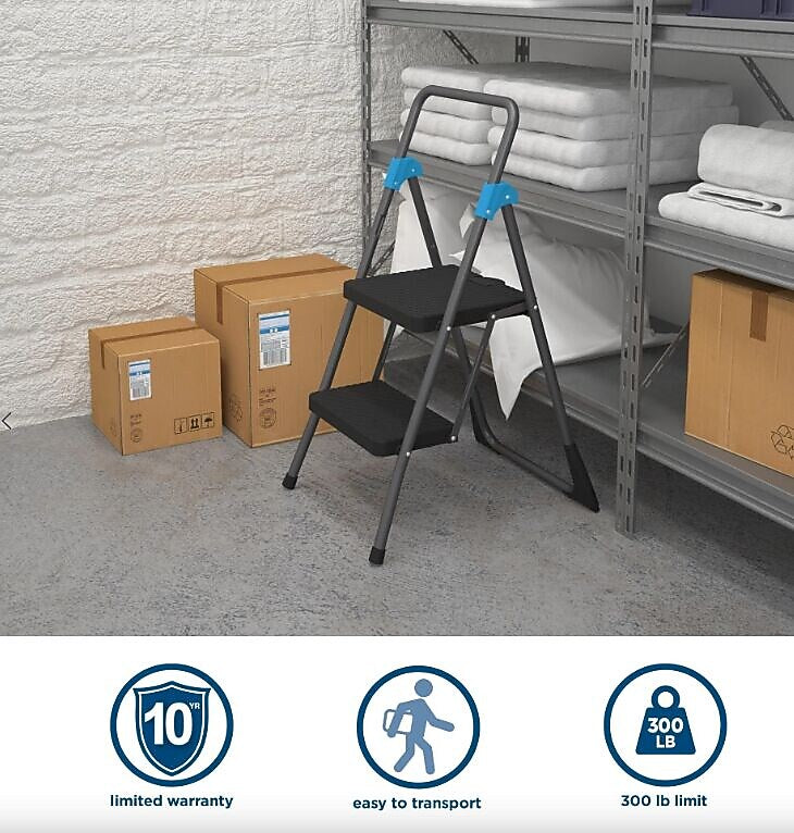 Cosco Commercial 2-Step Folding Stool, 300 lb Capacity, Gray (CSC11829GGB)