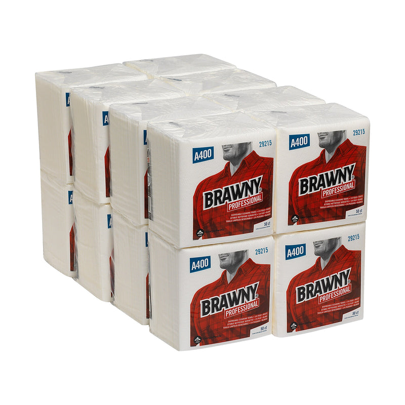 Brawny Professional A400 Cellulose Cleaning Wipers, 13" x 13", White, 800 Wipers/Box, 16/Carton (29215)