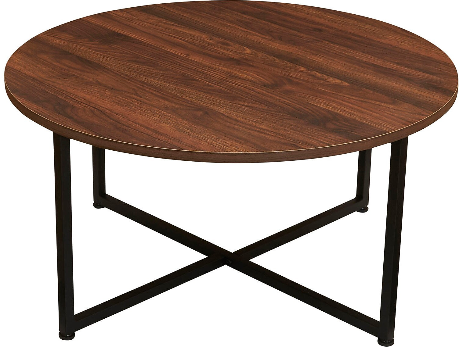 Household Essentials Jamestown 31.5"Dia. Laminate Round Coffee Table, Mid-Century Walnut/Black (8129-1)