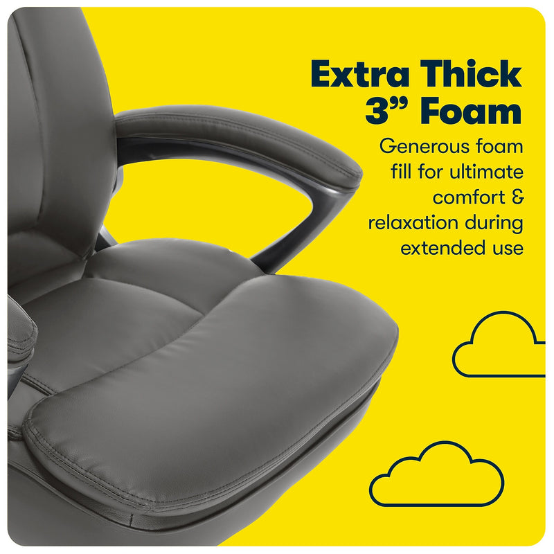 Serta Fairbanks Ergonomic Bonded Leather Executive Big & Tall Chair, 350 lb. Capacity, Gray (43675B)