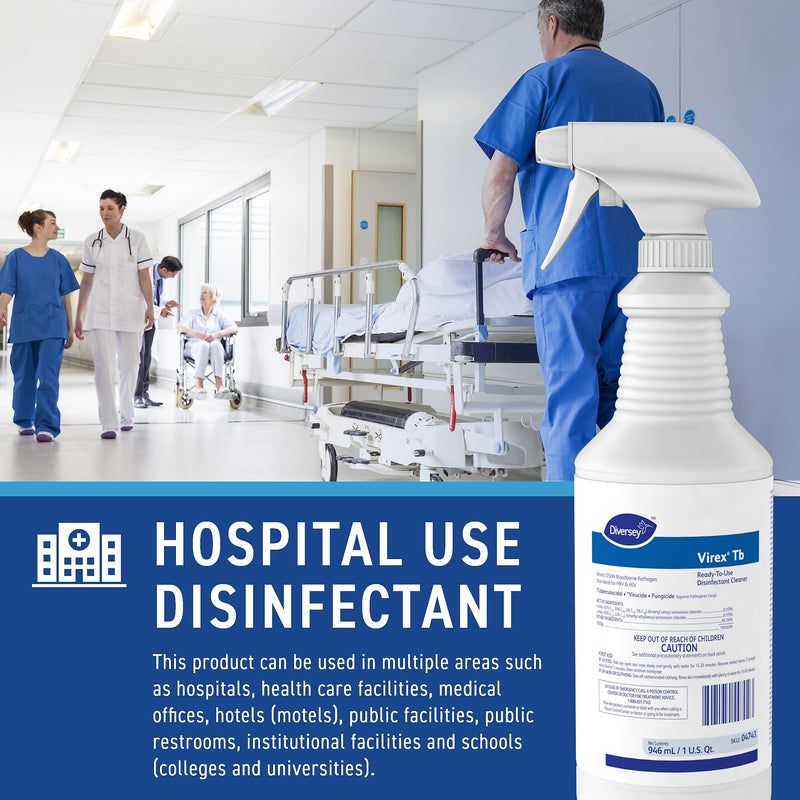 Diversey Virex TB Disinfectant Cleaner, RTU, Lemon Scent, 32 oz., 12/Carton (04743.)