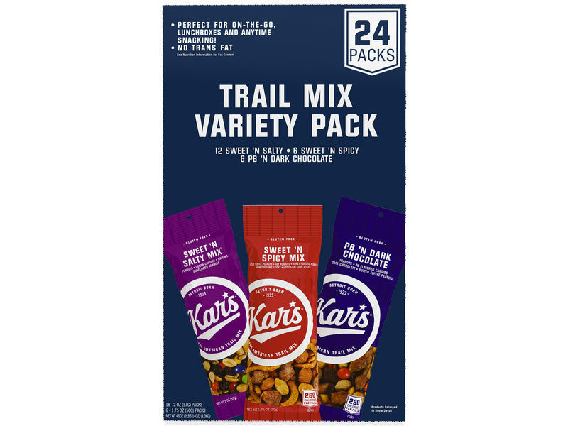 Kars Gluten-Free Nut Trail Mix Variety Pack, 46 oz., 24 Bags/Box (8362)