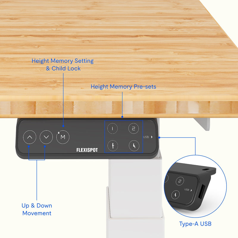FlexiSpot E7COMMERCIAL 55''W Electric Adjustable Bamboo Standing Desk, Bamboo/White (E7WCOMCR5528LBZB)