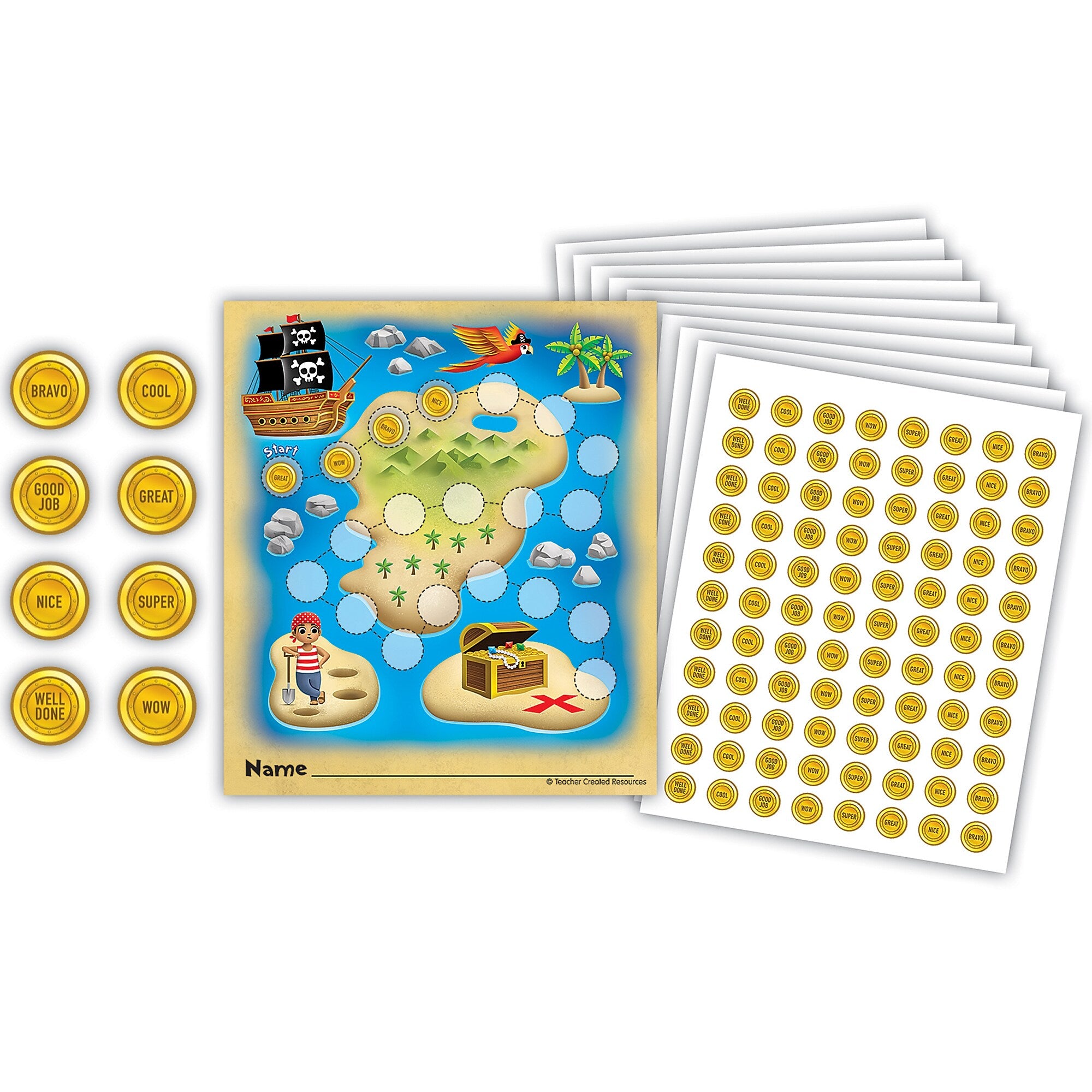 Teacher Created Resources Treasure Hunt Reward Trackers with Stickers, 5.25" x 6", Multicolored, 3 Packs/Bundle (TCR6865-3)