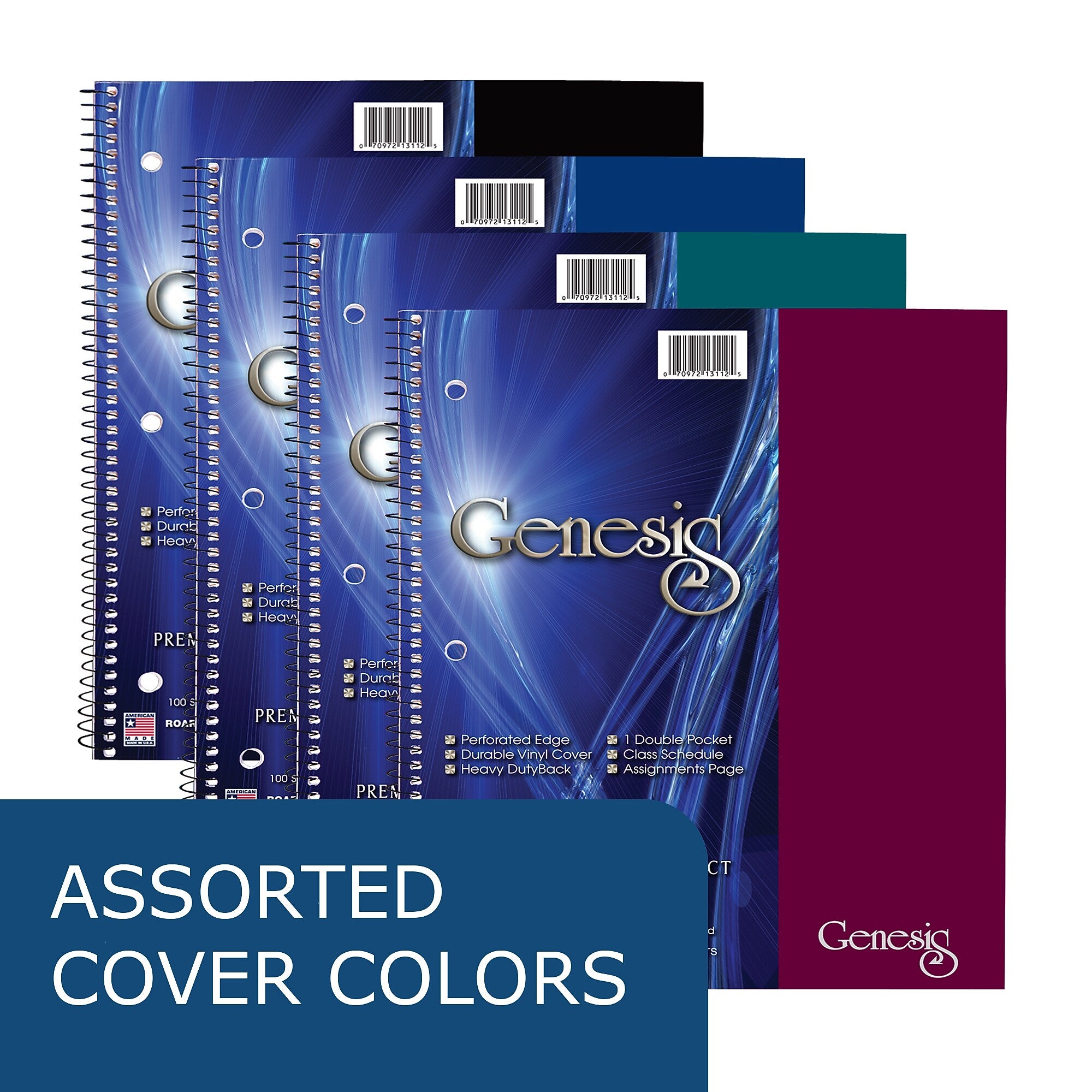 Roaring Spring Paper Products 1-Subject Notebooks, 9" x 11", College Ruled, 100 Sheets, Assorted Colors, 12/Case (13112CS)