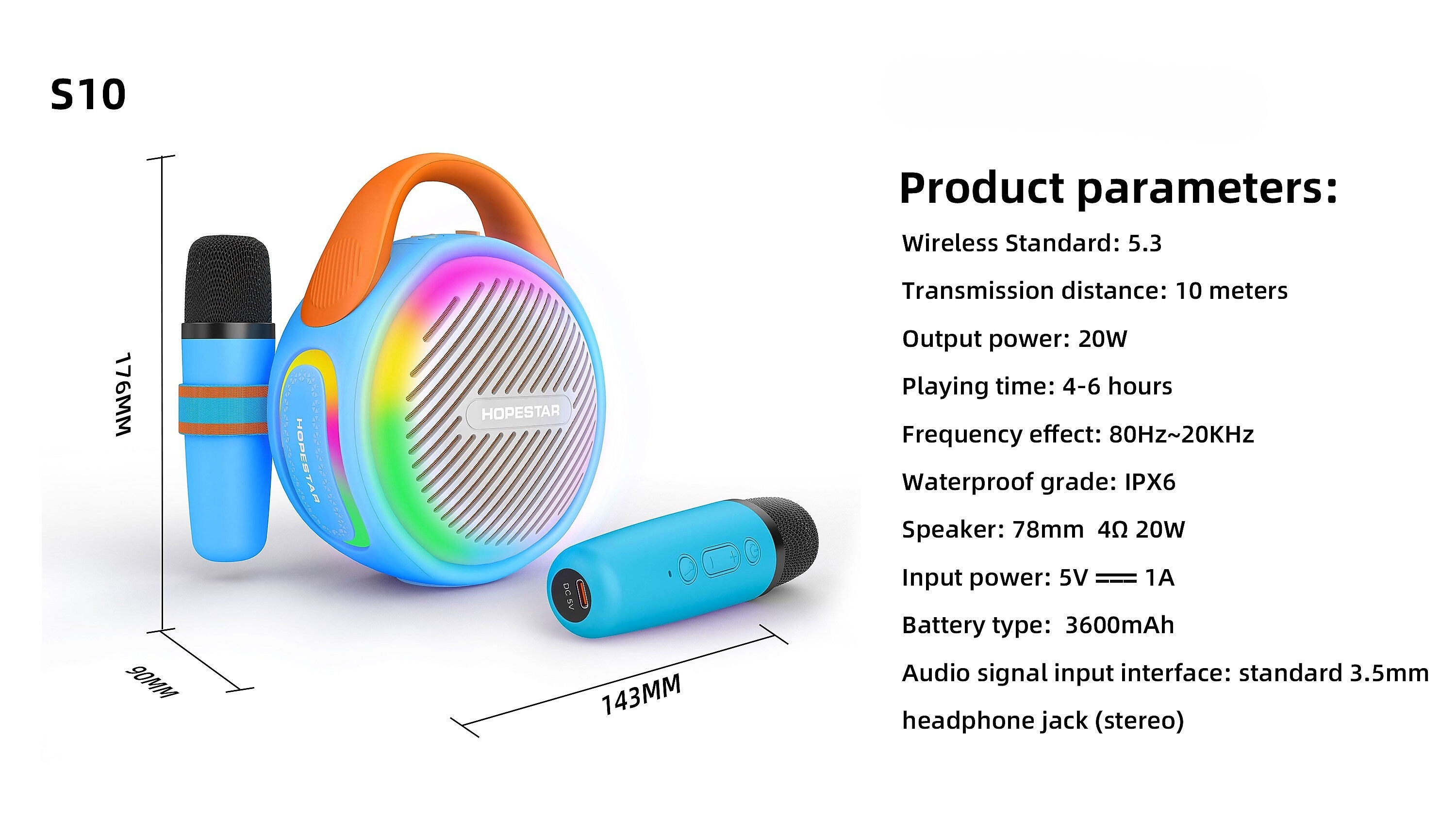 Worryfree Gadgets Hopestar Wireless Bluetooth Mini 20W Portable Speaker with Two Microphones, Blue (WS10-BLU)