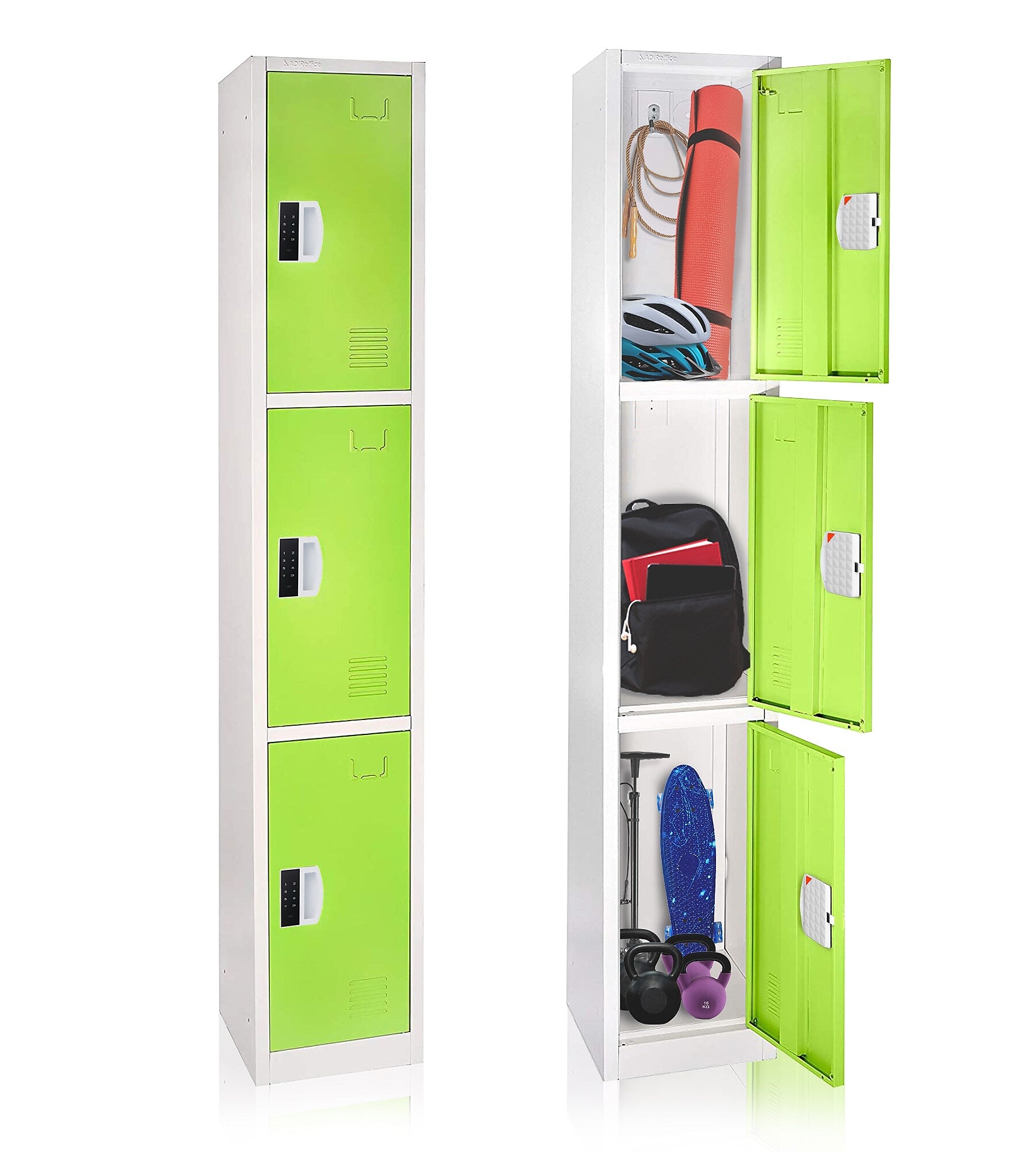 AdirOffice 72"H 3-Tier Green Storage Locker (ADI629-203-GRN-DL)