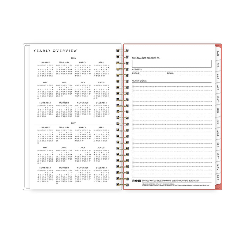 2026 Blue Sky Bespoke Letterpress Pomegranate Blush 5" x 8" Calendar Year Weekly & Monthly Planner, Faux Leather Cover (156222)