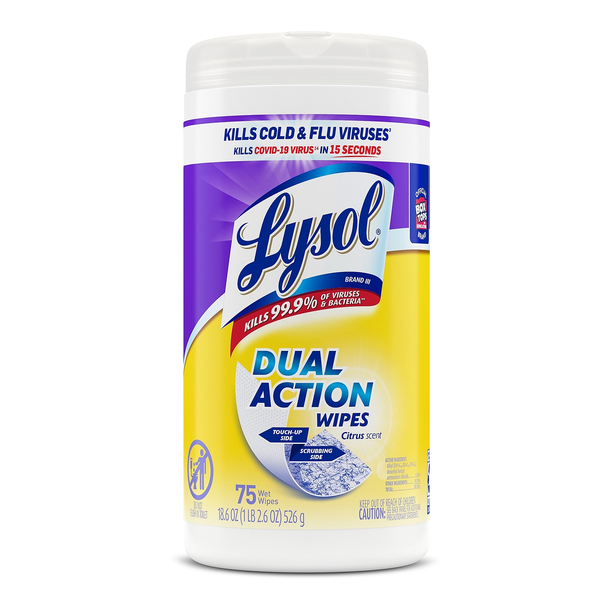Lysol Dual Action Disinfecting Wipes, Citrus, 75 Wipes/Pack (1920081700)