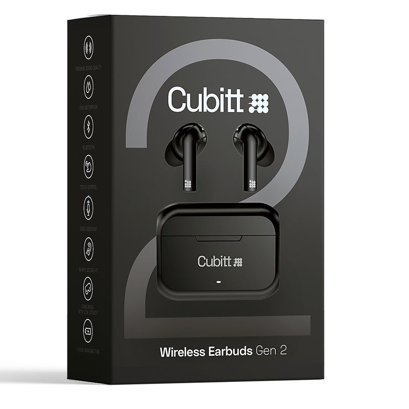 Cubitt Gen 2 Wireless Active Noise Canceling Earbuds, Bluetooth, Black (CTEG2-1)