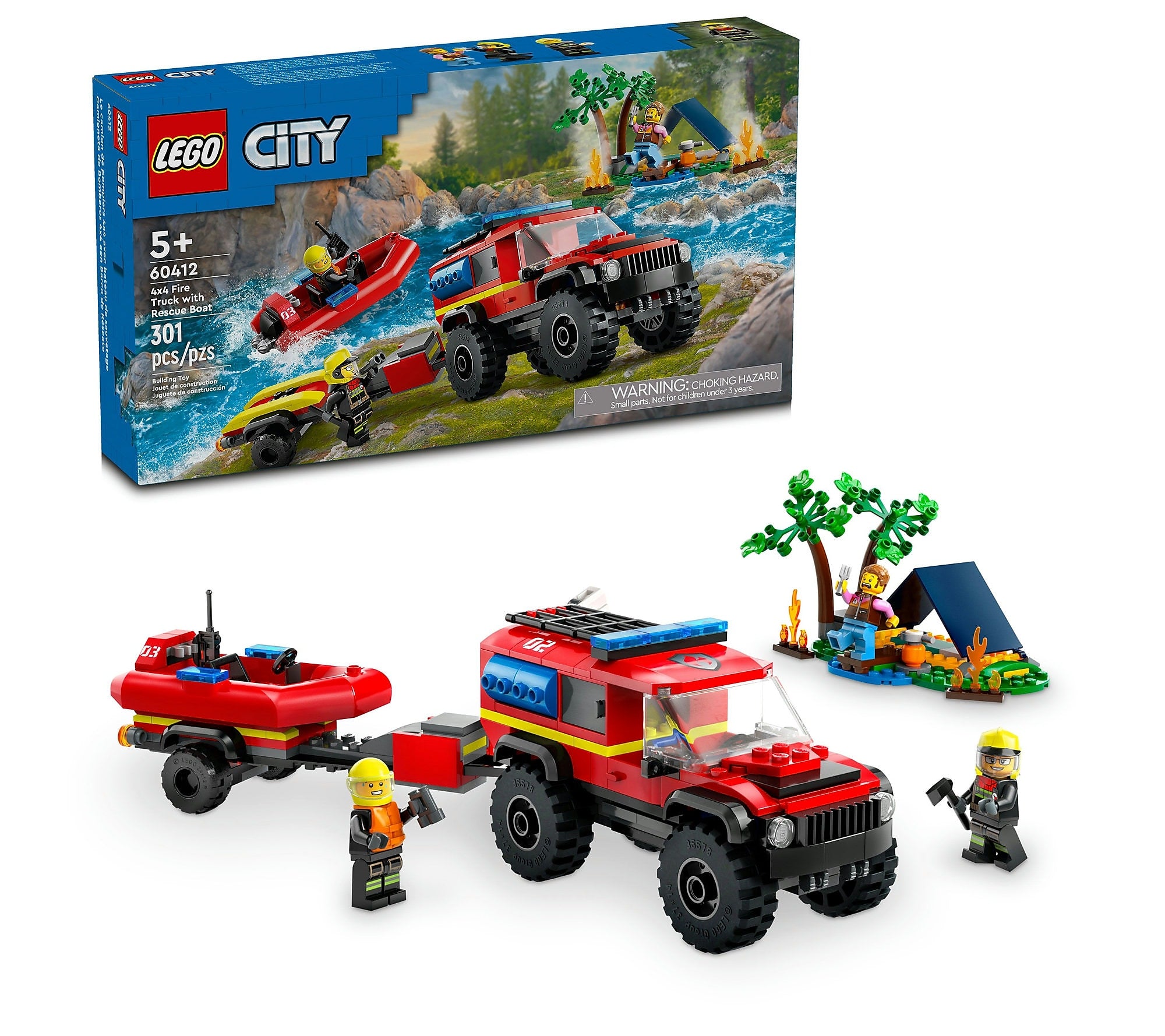 LEGO City 4x4 Fire Truck with Rescue Boat, 301 Pieces (60412)