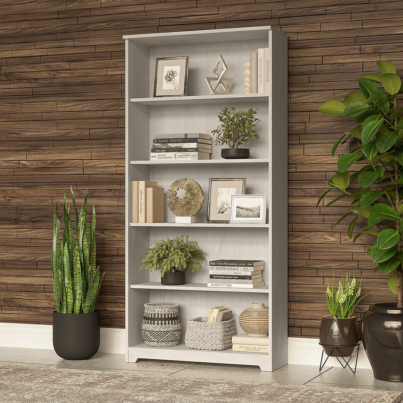 Bush Furniture Cabot 66"H 5-Shelf Bookcase with Adjustable Shelves, Linen White Oak (WC31166)