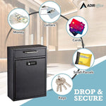 AdirOffice Steel Locking Wall Mounted Drop Box Interoffice Mailbox with Key and Combination Lock , Black (631-04-BLK-KC-PKG)