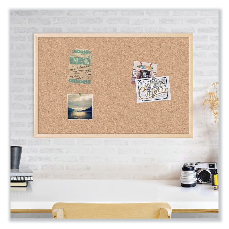 U Brands Cork Bulletin Board, 47 x 35, Tan Surface, Birch Wood Frame (UBR003U0001)