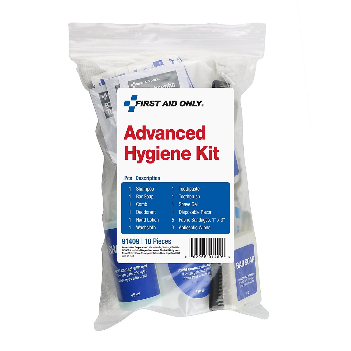 First Aid Only Advanced Hygiene 18 Piece Kit, 12/Carton (91409)