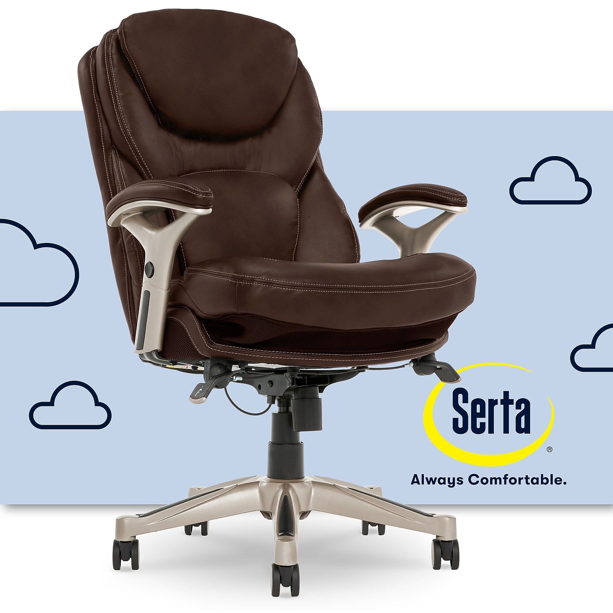 Serta Works Ergonomic Faux Leather Swivel Executive Chair with Back in Motion Technology, Chestnut (44186B)