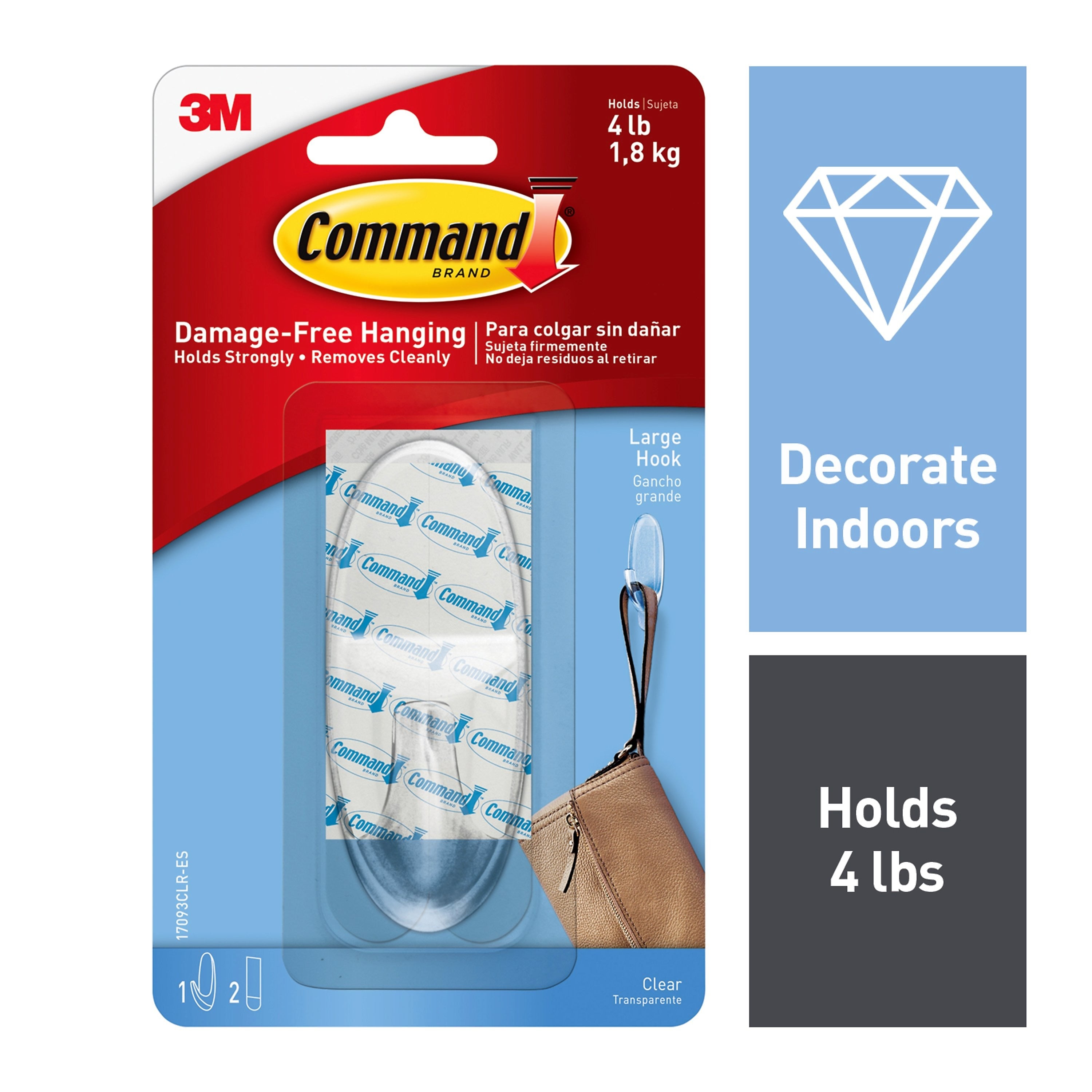 Command Large Hook, 4 lb., Clear (17093CLRES)