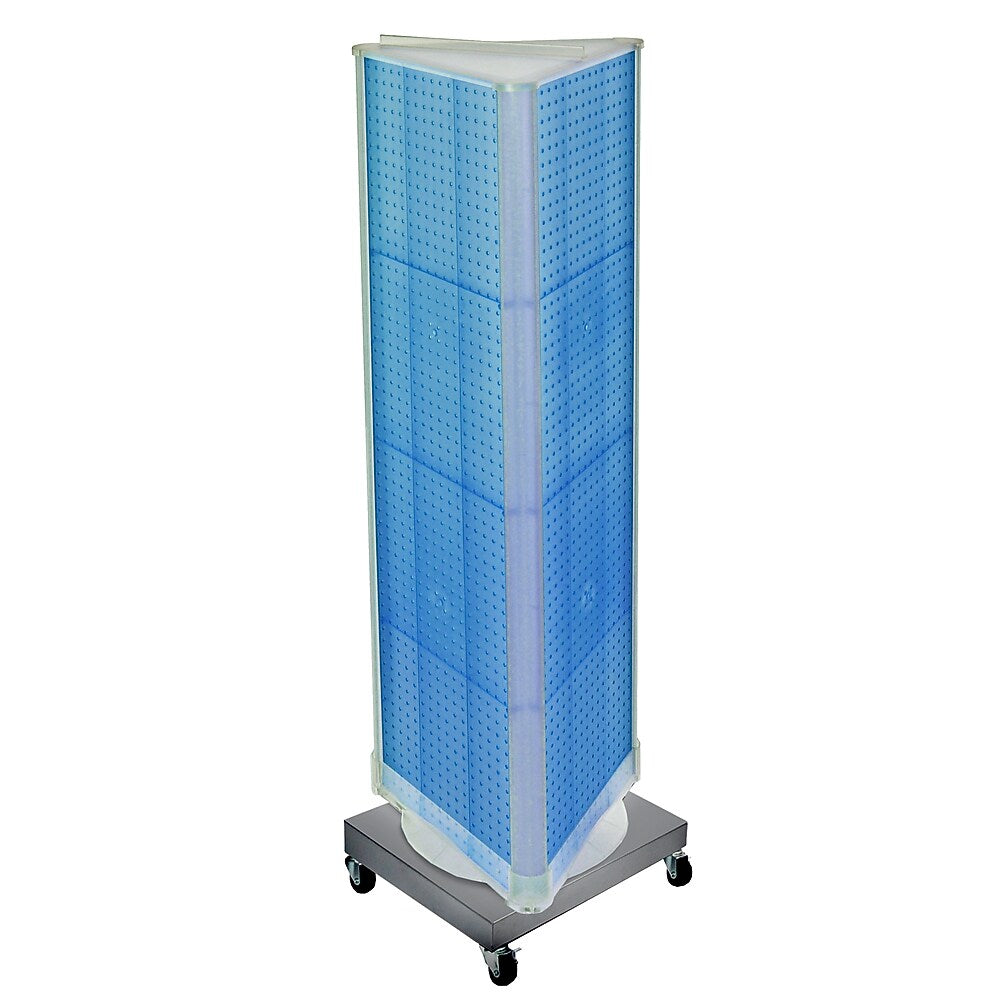 Azar Displays 60”H x16”W Three-Sided Revolving Pegboard Tower Floor Display on Wheeled Metal Base, Blue (700452-BLU)