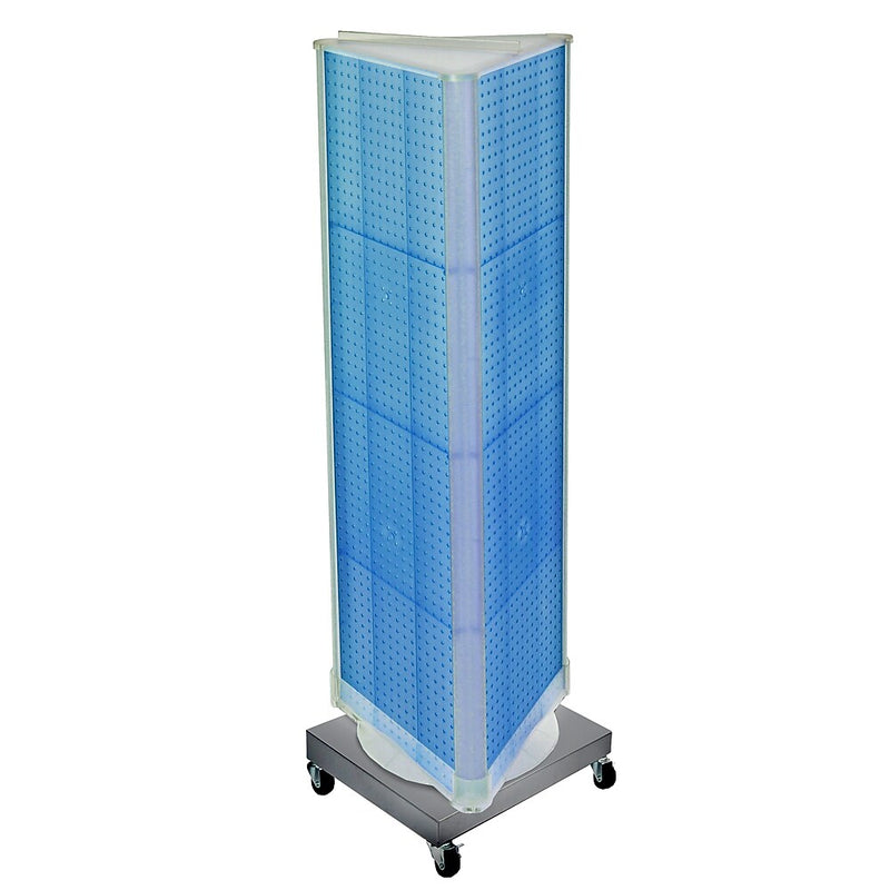Azar Displays 60”H x16”W Three-Sided Revolving Pegboard Tower Floor Display on Wheeled Metal Base, Blue (700452-BLU)