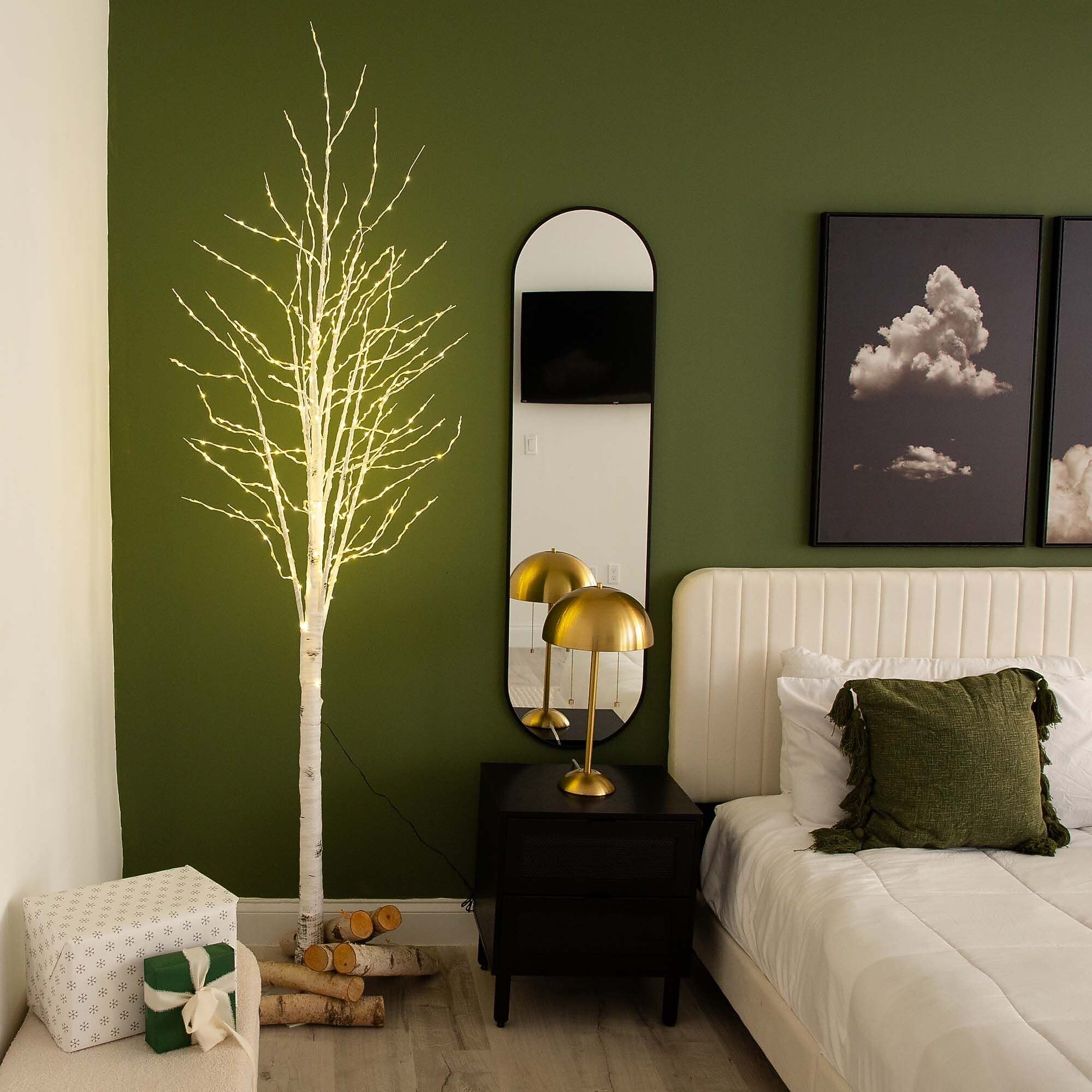 Nearly Natural 8-ft Pre-Lit Artificial White Birch Tree with 500 Warm White LED Lights (T4912)
