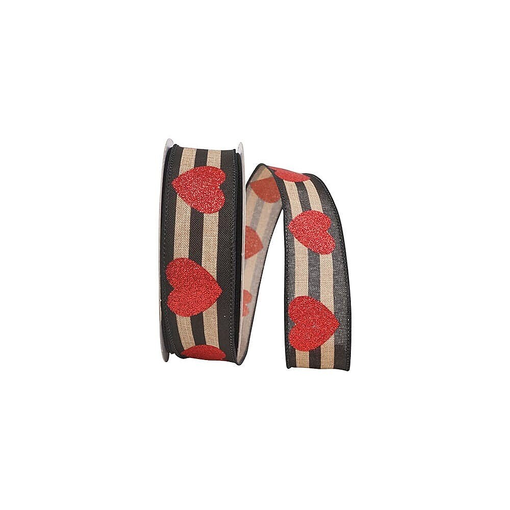 JAM Paper Hearts Glitter Ribbon, Natural/Black (52640340705)