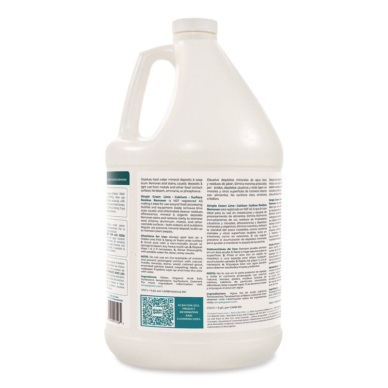 Simple Green Lime Calcium Surface Residue Remover Degreaser, 1 Gallon, 6/Carton (1710200600128)