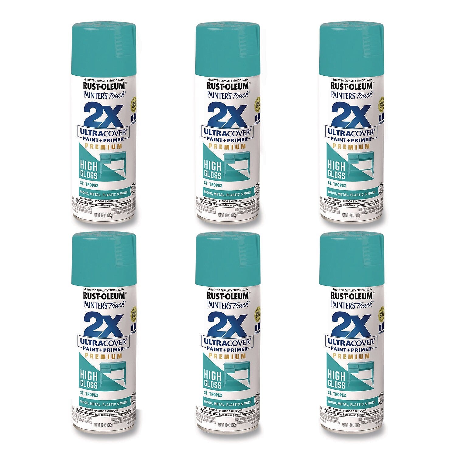 Rust-Oleum Painter's Touch 2X Ultra Cover Spray Paint, St. Tropez, 12 oz., 6/Carton (331175)