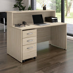 Bush Business Furniture Arrive 60"W Reception Desk with Shelf and Mobile File Cabinet, Natural Elm (ARV002NE)