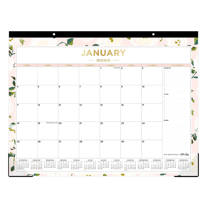 2026 Day Designer for Blue Sky Coming Up Roses Blush 22" x 17" Monthly Desk Calendar (138198-26)