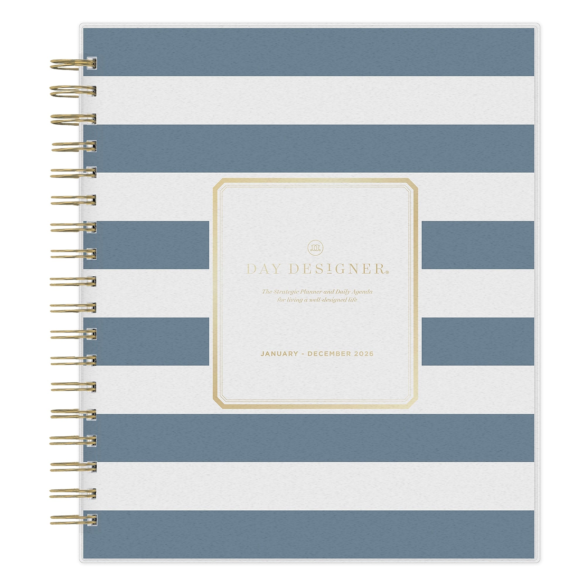 Planning Calendar DD Rugby Stripe Navy Frosted PP 8x10 RY26 Daily/Mthly Safety Wirebound -