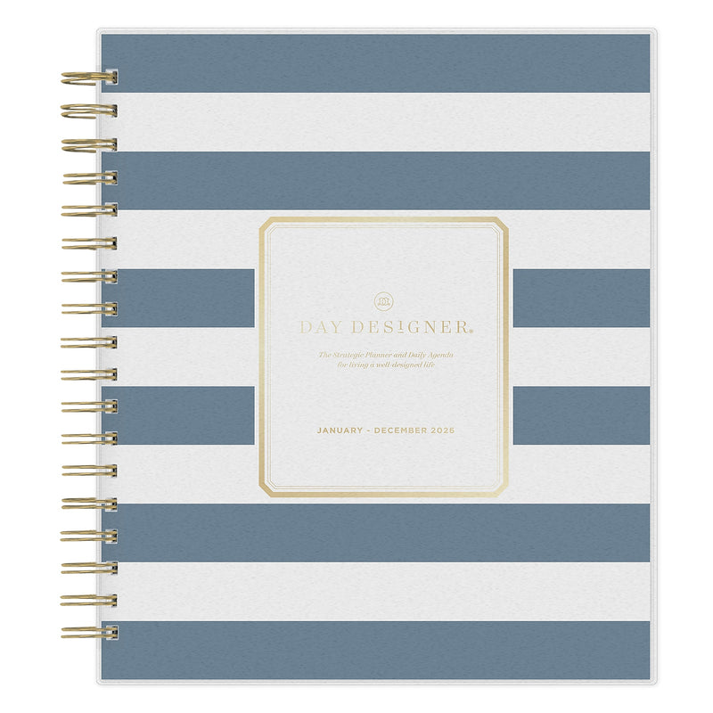 Planning Calendar DD Rugby Stripe Navy Frosted PP 8x10 RY26 Daily/Mthly Safety Wirebound -