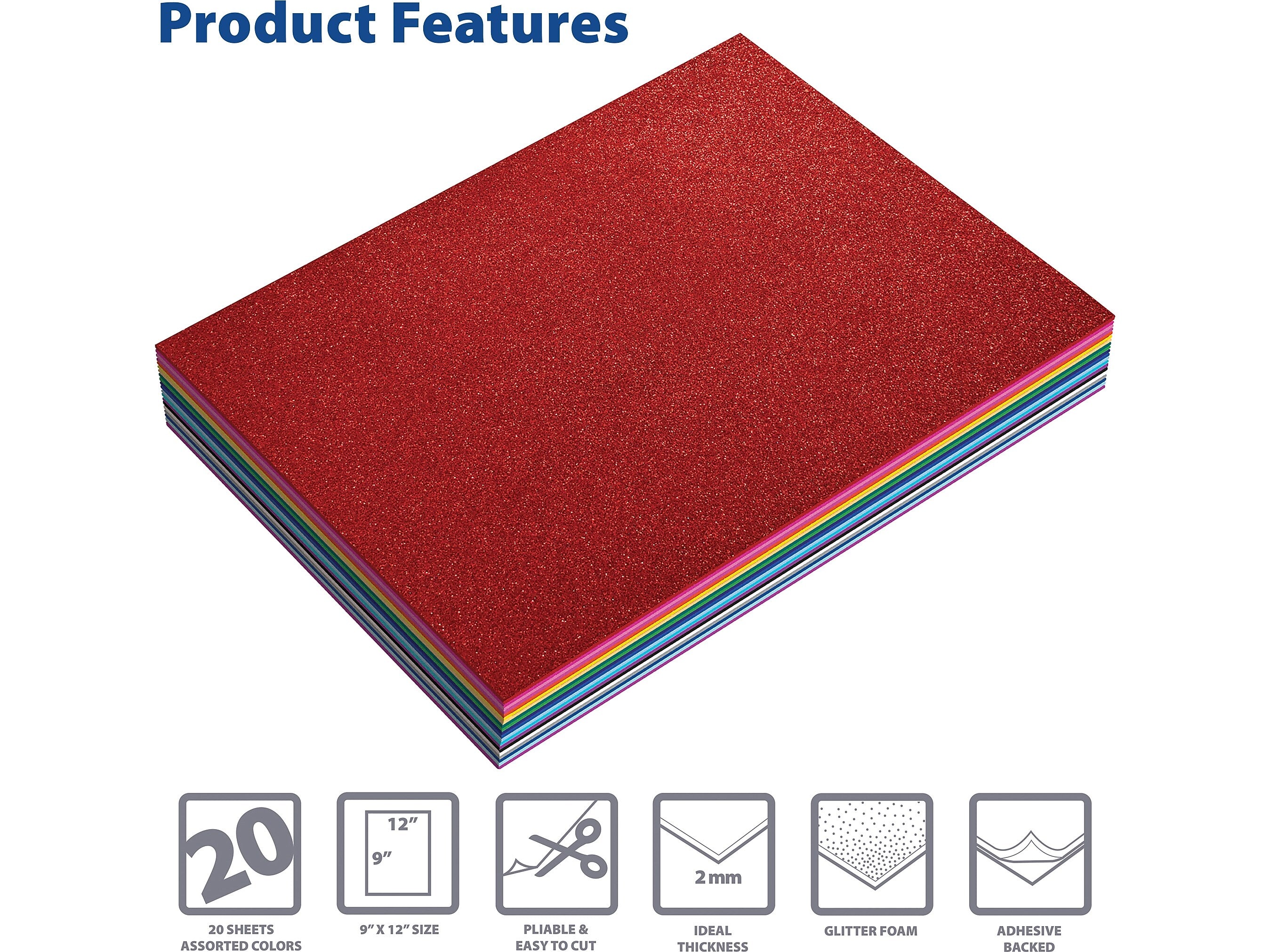 Better Office Glitter EVA Foam Sheets, Assorted Colors, 20/Pack (01152)
