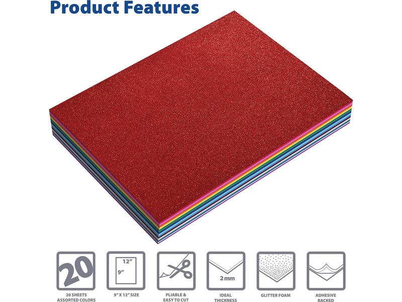 Better Office Glitter EVA Foam Sheets, Assorted Colors, 20/Pack (01152)