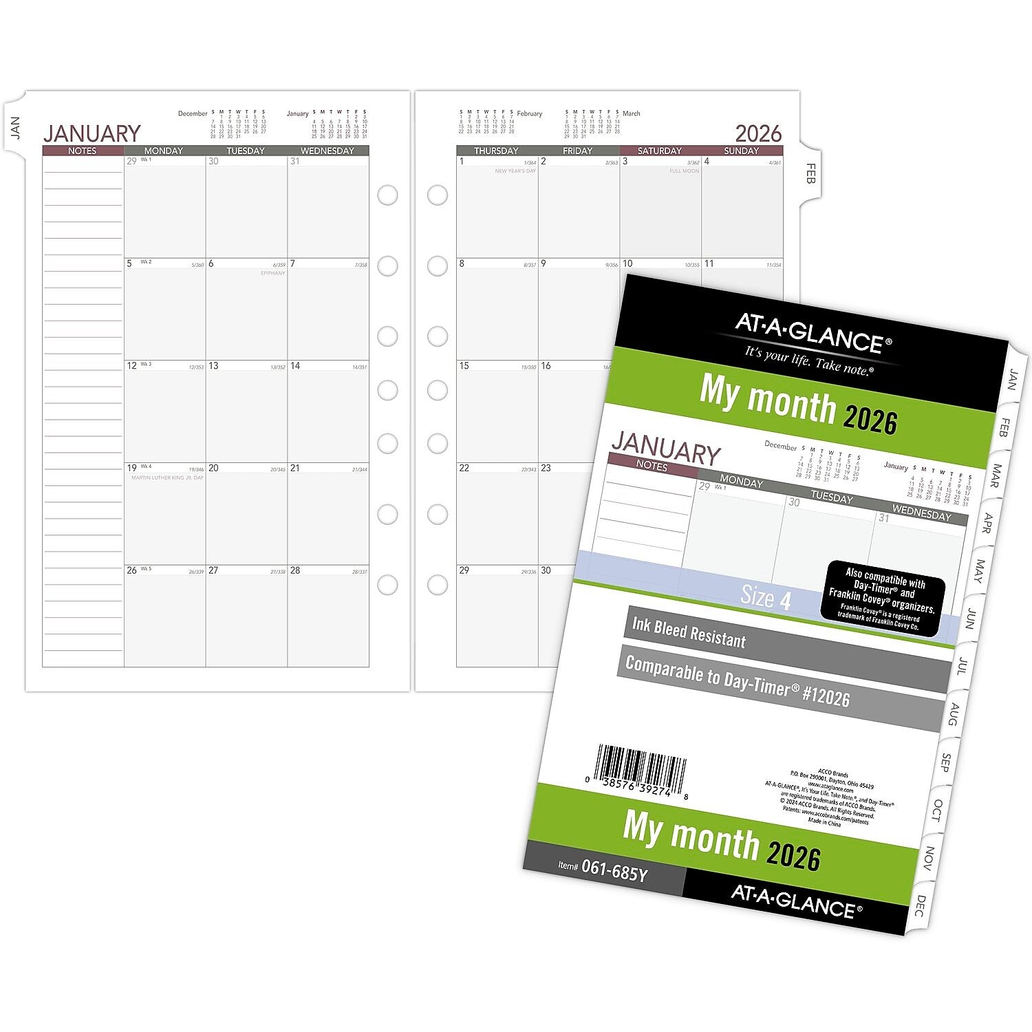 2026 AT-A-GLANCE 5.5" x 8.5" Monthly Planner Refill Pages, White/Gray (061-685Y-26)
