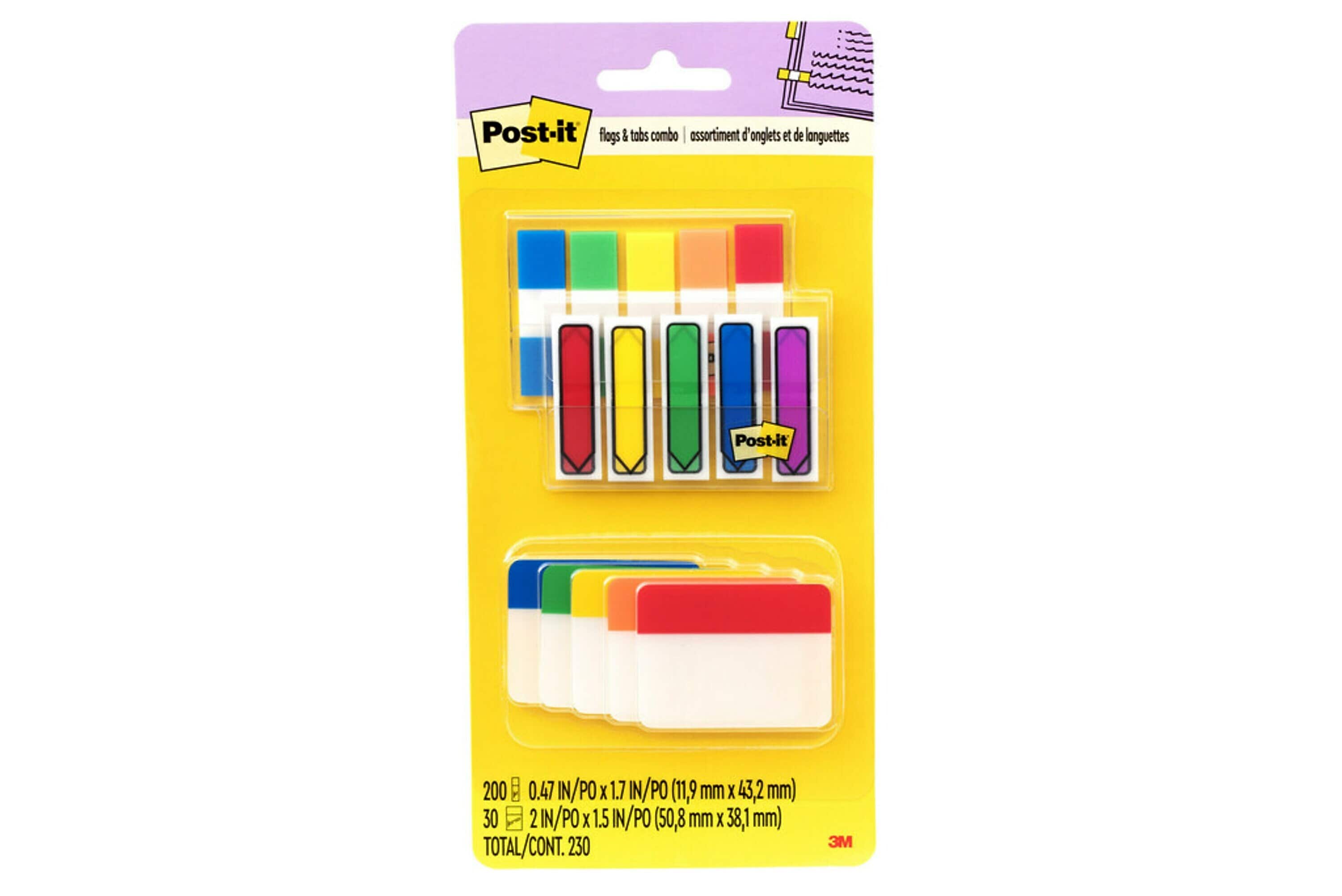 Post-it Flags and Tabs Combo Pack, .47" Wide Flags and 2" Wide Tabs, 200 Flags & 30 Tabs/Pack (686-XLP)