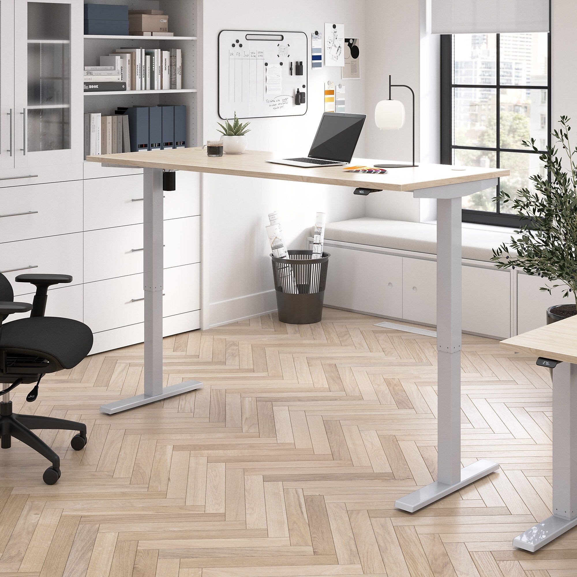 Bush Business Furniture Move 40 Series 72"W Electric Adjustable Standing Desk, Natural Elm/Cool Gray Metallic (M4S7230NESK)
