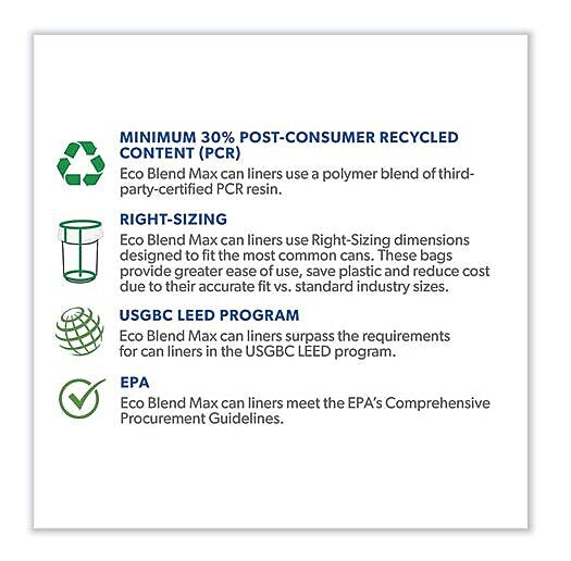 Heritage Eco Blend Max 23 Gallon Trash Bag, 28" x 45", Low Density, 0.8 mil, Blue, 250 Bags/Box (L5645TX ER1)