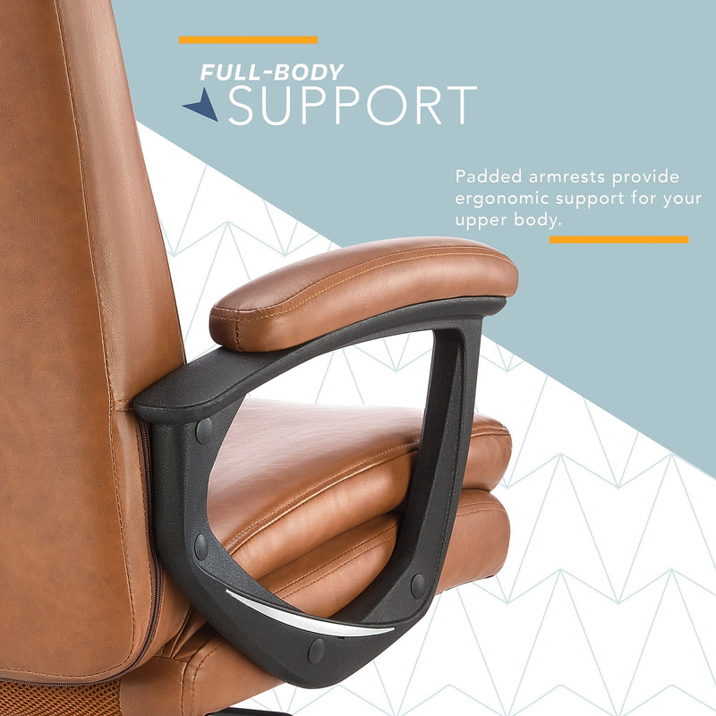 Click365 Classic Comfort Ergonomic Bonded Leather Swivel Executive Chair, Cognac (CCHR10024A)
