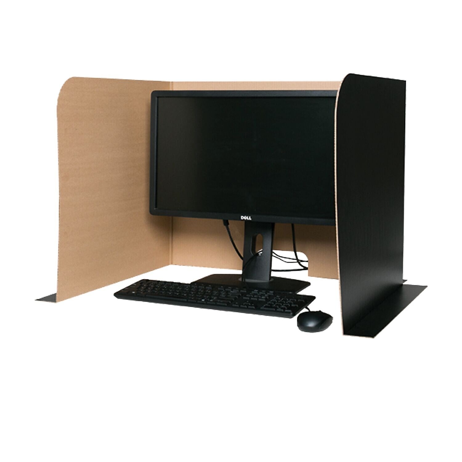 Flipside Foldable Cardboard Freestanding Computer Privacy Screen w/Pass-through Window, 23"H x 70"W, Black, 24/Pack (61861)